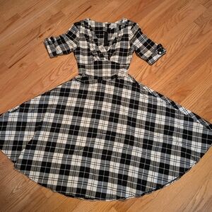 Plaid Black and White 60s Style Retro Women's Dress - Size Small